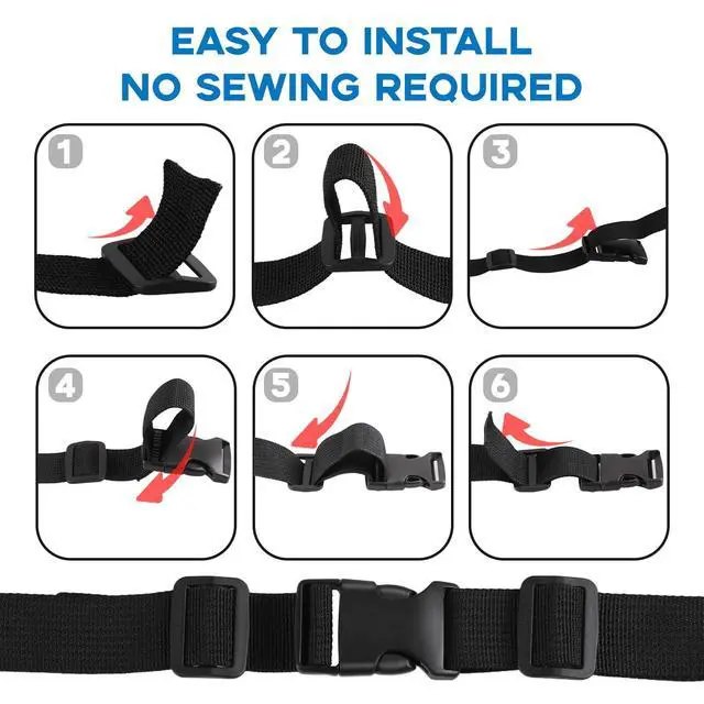 Alt view image 4 of 6 - Strap and Buckles kit - 18 ft Nylon Webbing 1 inch wide, 8 Pack Quick Release Buckle, 16 pieces Tri-Glide Slide Clips, Black Stylish Plastic Buckles for Strips 1 inch Set, Adjustable Non-sewing