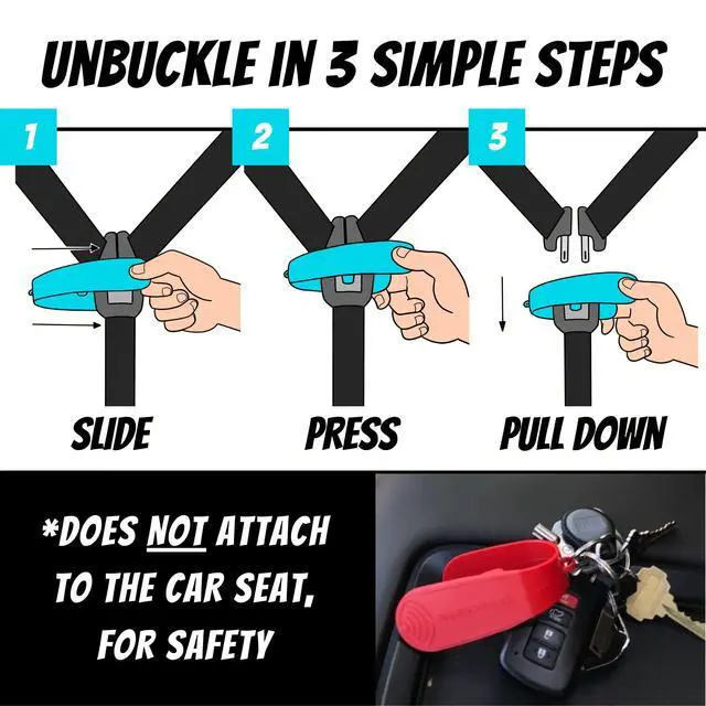 Alt view image 5 of 7 - Car Seat Buckle Release Tool - Easy Opener Aid for Arthritis, Long Nails, Older Kids - Button Pusher for Infant, Toddler, Convertible 5 pt Harness car Seats - As Seen on Shark Tank (Aqua)