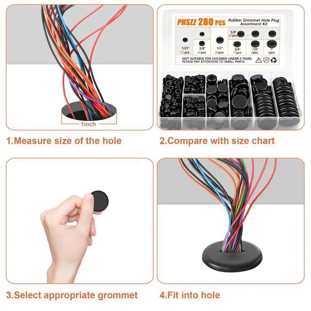 Alt view image 6 of 7 - 280 PCS Rubber Grommet Kit, Rubber Hole Grommet Gaskets Assortment for Wiring, Wire, Automotive, Firewall, Sheet Metal, Hardware Repair, 7 Sizes 7/25", 3/8", 1/2", 5/8", 3/4", 7/8", 1"