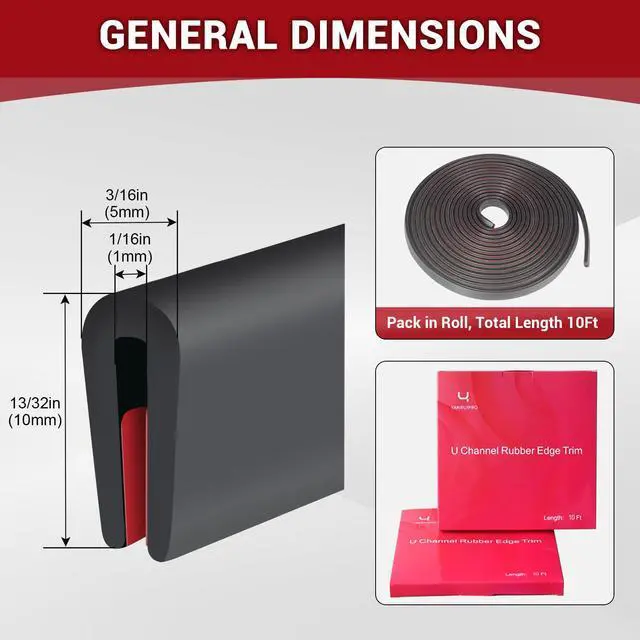 Alt view image 2 of 7 - Rubber Edge Trim, 1/16", Fit for 0-5/64" Wide Edge, Black Color, 10Ft | Self Adhesive Flexible U Channel Edge Protecter for Sheet Metal, Car Doors, U Shaped Sharp Edge Guards