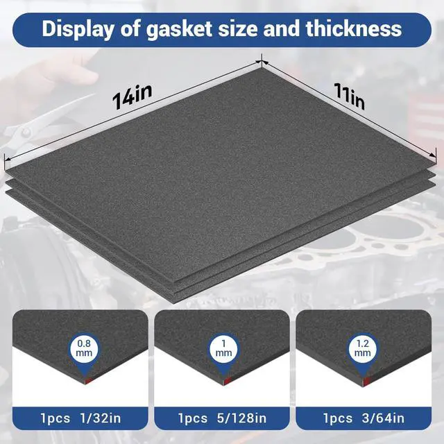Alt view image 2 of 7 - Non-Asbestos Gasket Material 3Pcs 14 x11 inch high Temperature Gasket | Thickness 0.8mm/1mm/1.2mm,Applicable DIY,Lawn Mower,Engine,Gasoline Diesel Oil Rebuild Sealing