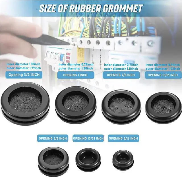 Alt view image 2 of 6 - 52 Pcs Rubber Grommet Kit, 7 Sizes Firewall Gasket Kit Hole Plug | Double Sided, Silicone, Waterproof, Assorted Sizes, for Automotive Firewall, Cable Protection & Drain Hole