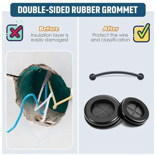 Alt view image 4 of 6 - 52 Pcs Rubber Grommet Kit, 7 Sizes Firewall Gasket Kit Hole Plug | Double Sided, Silicone, Waterproof, Assorted Sizes, for Automotive Firewall, Cable Protection & Drain Hole