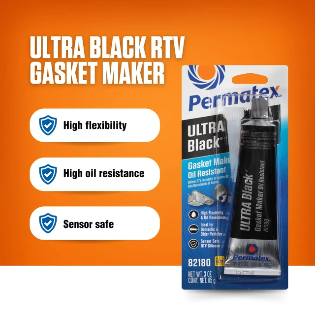 Alt view image 2 of 6 - 82180 Ultra Black Maximum Oil Resistance RTV Silicone Gasket Maker, Sensor Safe and Non-Corrosive, for High Flex and Oil Resistant Applications 3 oz