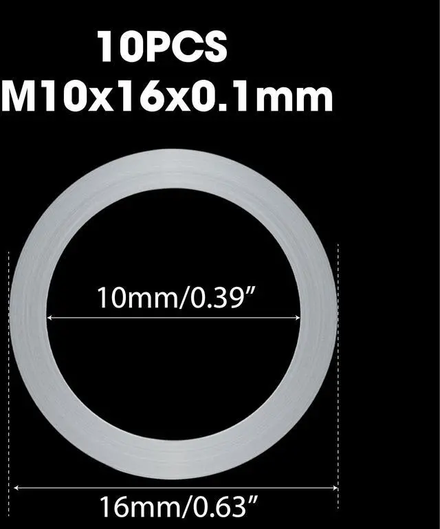 Alt view image 2 of 7 - 10PCS M10x16x0.1mm Shim Washers, Metal Ultrathin Plain Gasket, Super Ultra Thin Flat Crush Washer Assortment Set, Good Wear Resistance, 304 Stainless Steel Shims Kit Assorted for Precise Fit