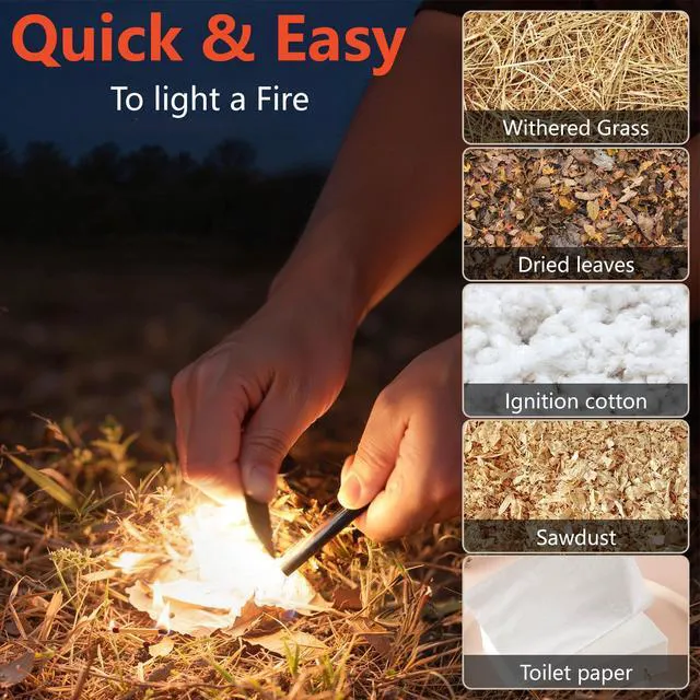 Alt view image 3 of 7 - Flint Ferro Rod, Survival Fire Starter and Striker Kit, 4/5 Inch | 20,000+ Strikes, Large Hot Sparks, Ferrocerium Rod with Paracord Landyard for Hiking and Camping