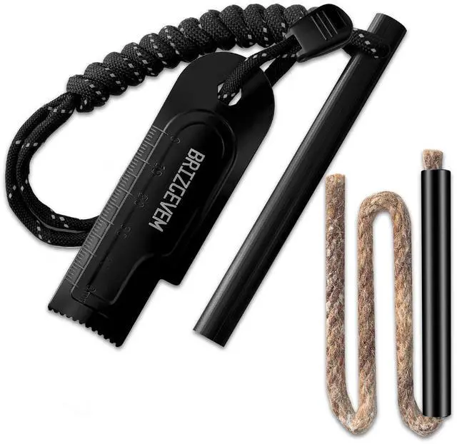 Main image of Ferro Rod Fire Starter with Waxed Tinder Cord and Larger Striker | 6" and 4", 15,000+ Strikes, More sparks, Easier strikes, Waterproof flint fire steel, Reflective 550 paracord wrist lanyard