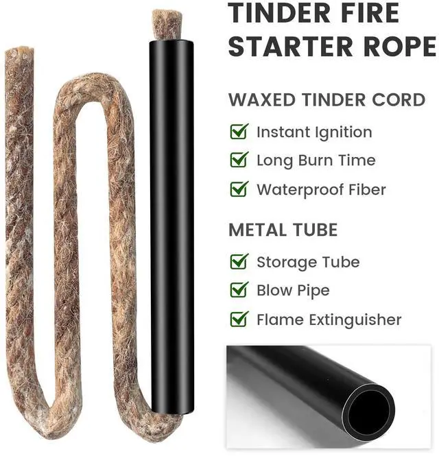 Alt view image 5 of 7 - Ferro Rod Fire Starter with Waxed Tinder Cord and Larger Striker | 6" and 4", 15,000+ Strikes, More sparks, Easier strikes, Waterproof flint fire steel, Reflective 550 paracord wrist lanyard