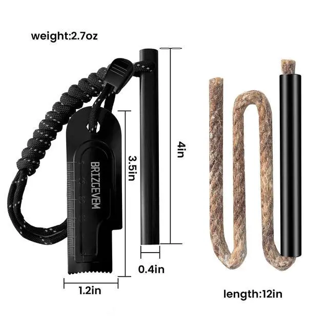 Alt view image 2 of 7 - Ferro Rod Fire Starter with Waxed Tinder Cord and Larger Striker | 6" and 4", 15,000+ Strikes, More sparks, Easier strikes, Waterproof flint fire steel, Reflective 550 paracord wrist lanyard