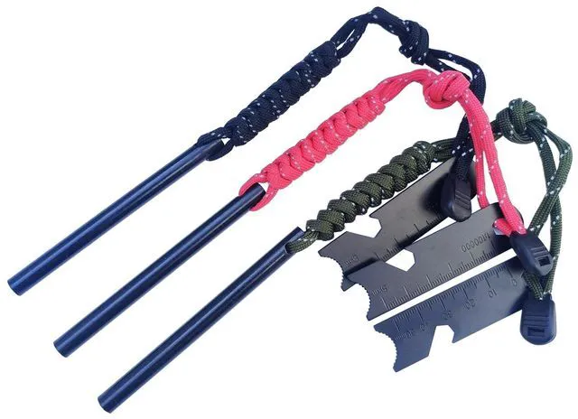 Main image of Magnesium Ferro Rod Fire Starter, 3 Pcs/Set, 4-Inch with Paracord Handle and Multi-Function Striker Scraper, Hand Tools for use with Burning Campfires, Waterproof Flint fire Starter