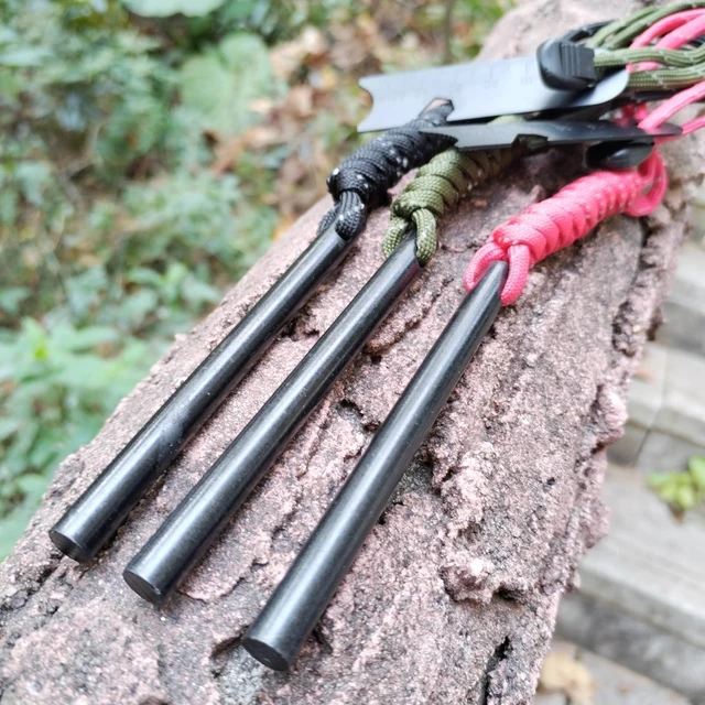 Alt view image 4 of 7 - Magnesium Ferro Rod Fire Starter, 3 Pcs/Set, 4-Inch with Paracord Handle and Multi-Function Striker Scraper, Hand Tools for use with Burning Campfires, Waterproof Flint fire Starter