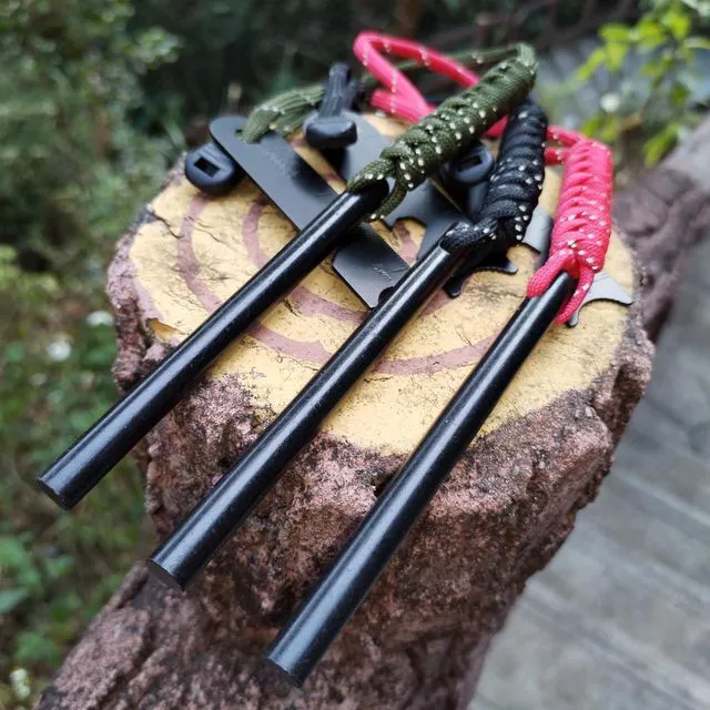 Alt view image 6 of 7 - Magnesium Ferro Rod Fire Starter, 3 Pcs/Set, 4-Inch with Paracord Handle and Multi-Function Striker Scraper, Hand Tools for use with Burning Campfires, Waterproof Flint fire Starter
