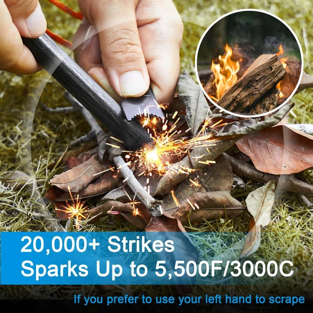 Alt view image 3 of 7 - Ferro Rods 1/2 inch x 6 inch, Premium Ferro Rod Fire Starter Survival Tool, Flint and Steel Fire Starter Kit, 20,000+ Strikes, Large and Thick Ferro Rod with Paracord & Multi-Tool Striker.