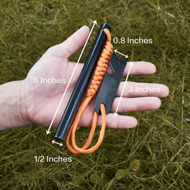 Alt view image 4 of 7 - Ferro Rods 1/2 inch x 6 inch, Premium Ferro Rod Fire Starter Survival Tool, Flint and Steel Fire Starter Kit, 20,000+ Strikes, Large and Thick Ferro Rod with Paracord & Multi-Tool Striker.