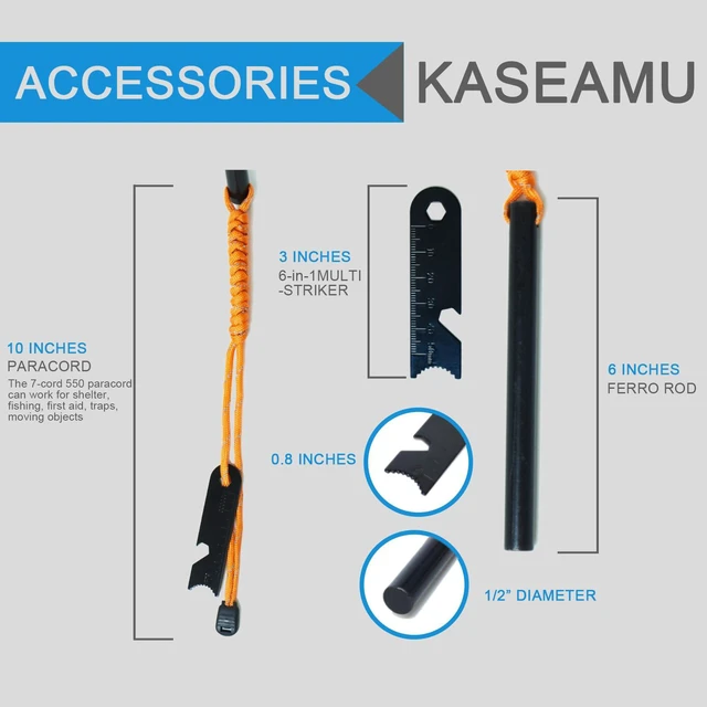 Alt view image 7 of 7 - Ferro Rods 1/2 inch x 6 inch, Premium Ferro Rod Fire Starter Survival Tool, Flint and Steel Fire Starter Kit, 20,000+ Strikes, Large and Thick Ferro Rod with Paracord & Multi-Tool Striker.