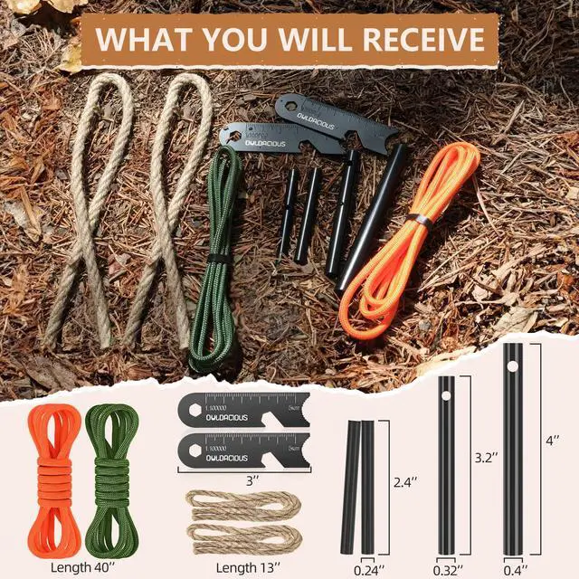 Alt view image 2 of 7 - Fire Starter Survival Kit, 10-Piece Ferro Rod Set with Tinder Wicks & Paracord, Flint and Steel Fire Striker for Camping, Bushcraft, Emergency Bug Out Bag, All-Weather Ignition
