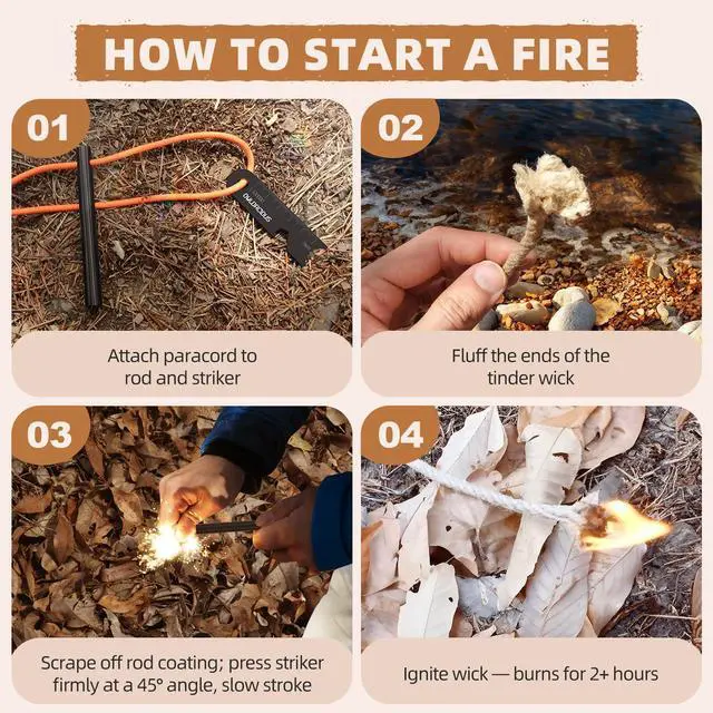 Alt view image 6 of 7 - Fire Starter Survival Kit, 10-Piece Ferro Rod Set with Tinder Wicks & Paracord, Flint and Steel Fire Striker for Camping, Bushcraft, Emergency Bug Out Bag, All-Weather Ignition