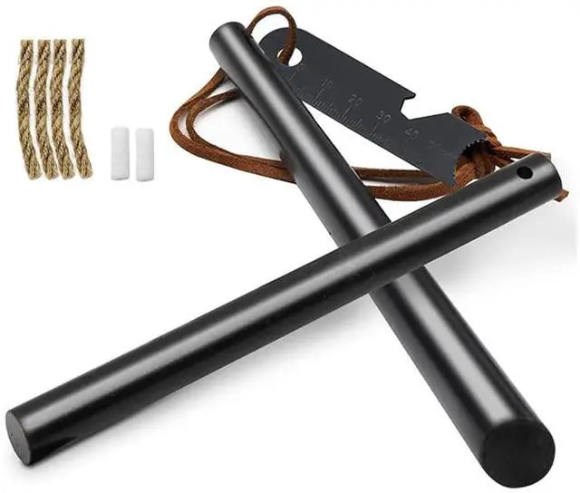 Main image of Fire Starter Survival Tool, Ferro Rod Kit with Leather Neck Lanyard and Multi-Tool Striker, Flint and Steel Survival Igniter with Tinder Rope and Tab for Camping, Hiking and Emergency
