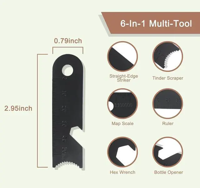Alt view image 3 of 7 - Fire Starter Survival Tool, Ferro Rod Kit with Leather Neck Lanyard and Multi-Tool Striker, Flint and Steel Survival Igniter with Tinder Rope and Tab for Camping, Hiking and Emergency