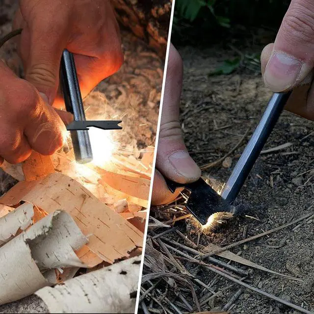Alt view image 4 of 7 - Fire Starter Survival Tool, Ferro Rod Kit with Leather Neck Lanyard and Multi-Tool Striker, Flint and Steel Survival Igniter with Tinder Rope and Tab for Camping, Hiking and Emergency
