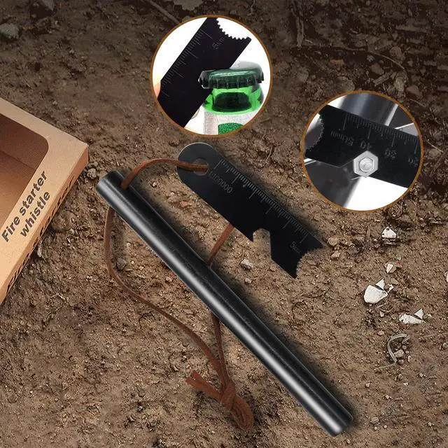Alt view image 5 of 7 - Fire Starter Survival Tool, Ferro Rod Kit with Leather Neck Lanyard and Multi-Tool Striker, Flint and Steel Survival Igniter with Tinder Rope and Tab for Camping, Hiking and Emergency