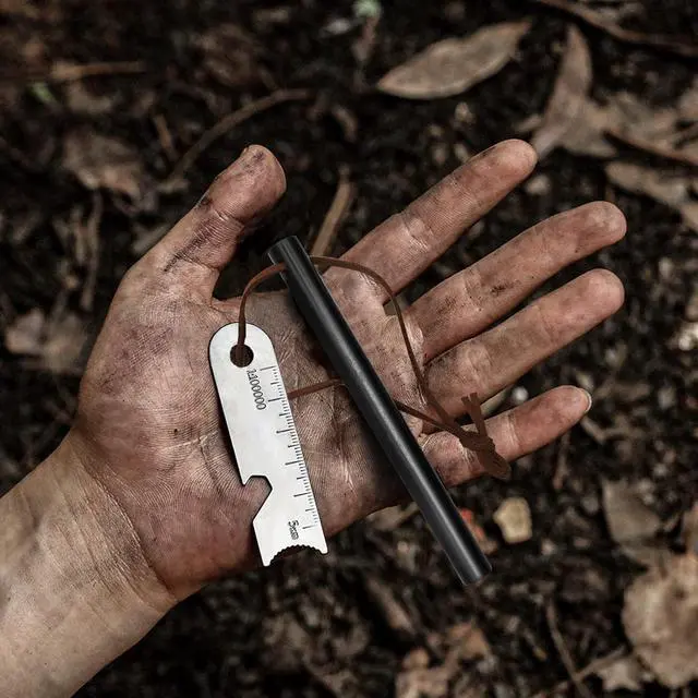 Alt view image 6 of 7 - Fire Starter Survival Tool, Ferro Rod Kit with Leather Neck Lanyard and Multi-Tool Striker, Flint and Steel Survival Igniter with Tinder Rope and Tab for Camping, Hiking and Emergency