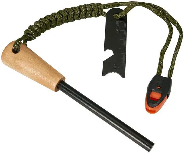 Main image of Fire Starter Survival Tool, 5/16" Ferro Rod with Paracord Lanyard, Multi-Tool Striker and Wooden Handle, Flint and Steel Fire Starter Kit for Your Hiking, Backpacking and Camping Essentials