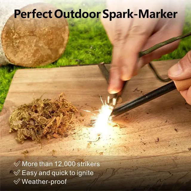 Alt view image 2 of 6 - Fire Starter Survival Tool, 5/16" Ferro Rod with Paracord Lanyard, Multi-Tool Striker and Wooden Handle, Flint and Steel Fire Starter Kit for Your Hiking, Backpacking and Camping Essentials