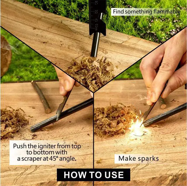 Alt view image 5 of 6 - Fire Starter Survival Tool, 5/16" Ferro Rod with Paracord Lanyard, Multi-Tool Striker and Wooden Handle, Flint and Steel Fire Starter Kit for Your Hiking, Backpacking and Camping Essentials