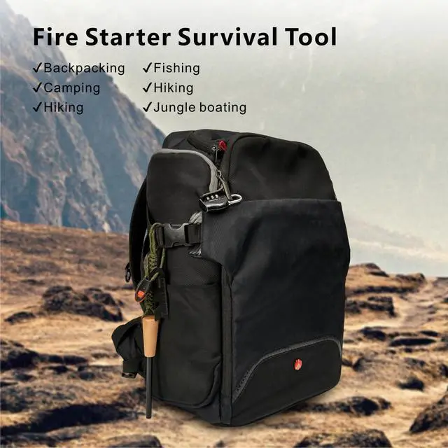 Alt view image 6 of 6 - Fire Starter Survival Tool, 5/16" Ferro Rod with Paracord Lanyard, Multi-Tool Striker and Wooden Handle, Flint and Steel Fire Starter Kit for Your Hiking, Backpacking and Camping Essentials