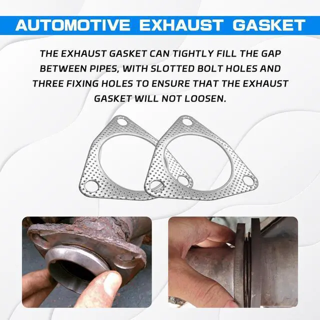 Alt view image 4 of 6 - 2PCS Exhaust Gasket, 3 Bolt Metal Three-hole Exhaust Flange Gasket, Multifunctional Manifold/Header/Muffler/Catalytic Converter Gasket,Exhaust Seal Gasket for Most Cars,Trucks,SUVs(2.5In)
