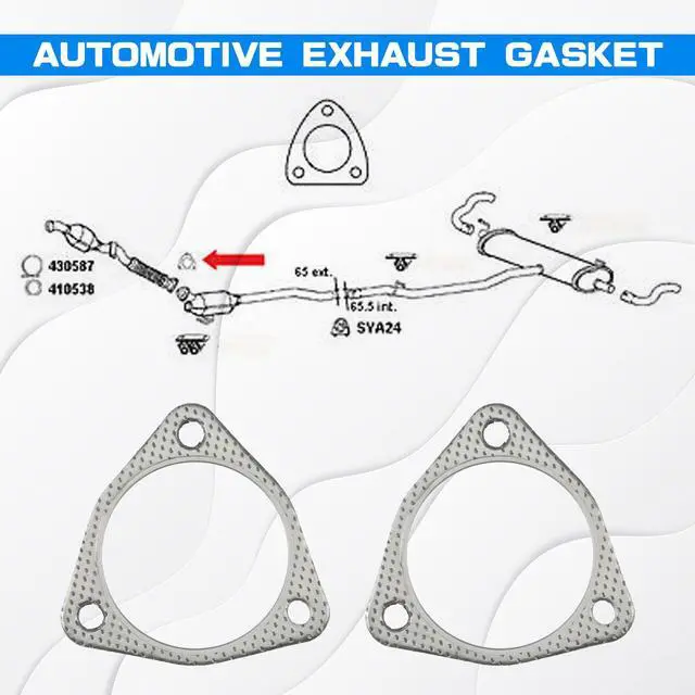 Alt view image 5 of 6 - 2PCS Exhaust Gasket, 3 Bolt Metal Three-hole Exhaust Flange Gasket, Multifunctional Manifold/Header/Muffler/Catalytic Converter Gasket,Exhaust Seal Gasket for Most Cars,Trucks,SUVs(2.5In)