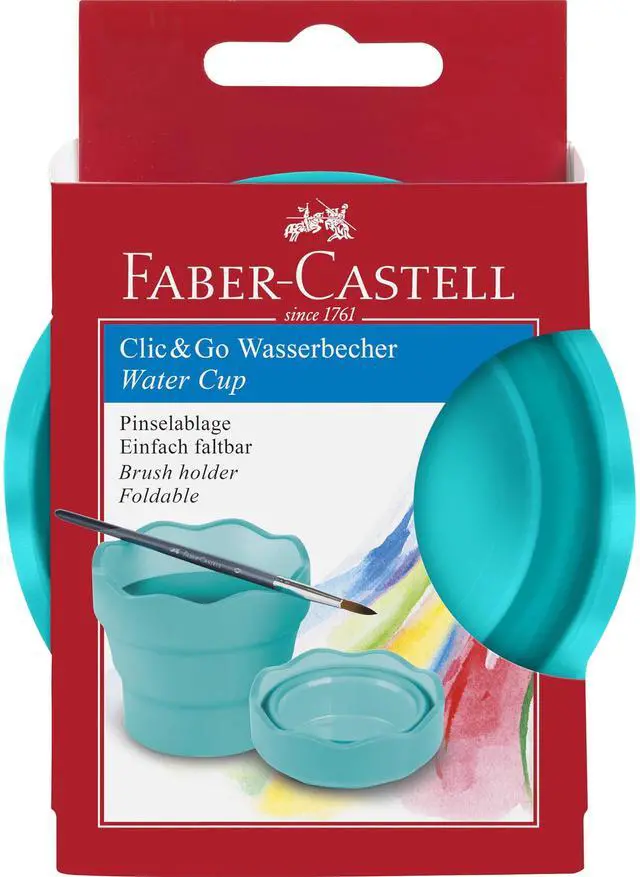 Main image of Clic & Go Portable Paint Water Cup with Brush Holder, Turquoise - Collapsible Paint Brush Cleaner Rinse Cup, Travel Friendly Painting Accessories