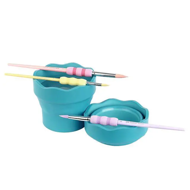 Alt view image 2 of 7 - Clic & Go Portable Paint Water Cup with Brush Holder, Turquoise - Collapsible Paint Brush Cleaner Rinse Cup, Travel Friendly Painting Accessories