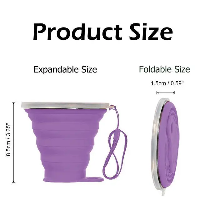 Alt view image 2 of 6 - Silicone Collapsible Cups for Camping Travel,Small Portable Backpacking Camping Cup for Outdoor,Reusable Folding Travel Cup,270ml,Graduated(Purple)