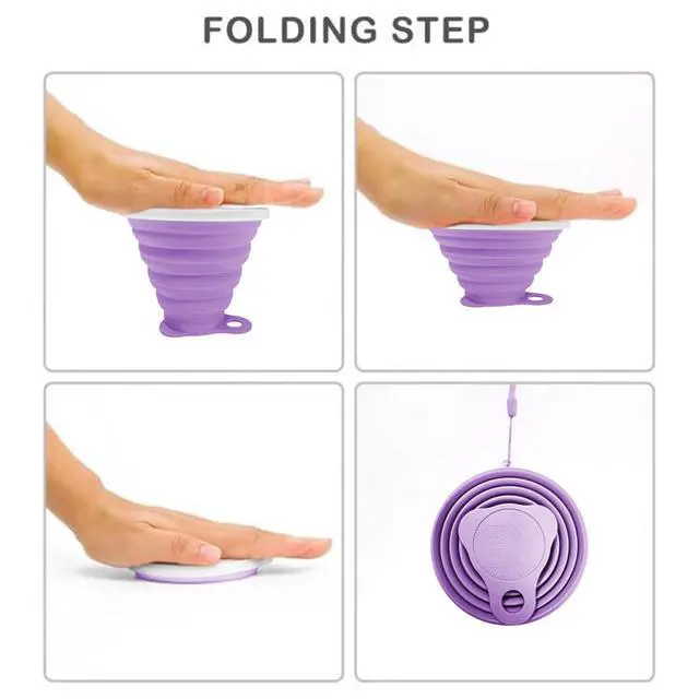 Alt view image 3 of 6 - Silicone Collapsible Cups for Camping Travel,Small Portable Backpacking Camping Cup for Outdoor,Reusable Folding Travel Cup,270ml,Graduated(Purple)