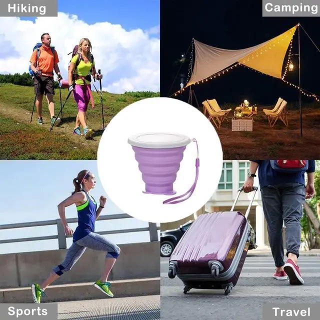 Alt view image 6 of 6 - Silicone Collapsible Cups for Camping Travel,Small Portable Backpacking Camping Cup for Outdoor,Reusable Folding Travel Cup,270ml,Graduated(Purple)