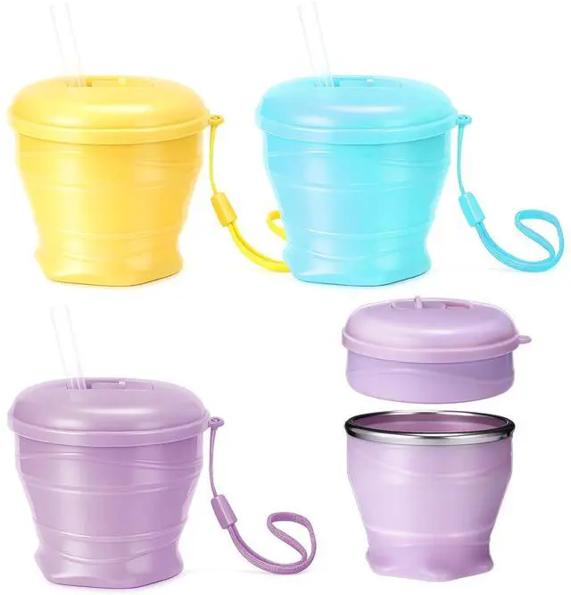 Main image of 3 Pack Silicone Collapsible Travel Cups with Straws 6oz Foldable Water Cup Folding Camping Mug Small Portable Drinking Cup with Lid for Travel Cruise Hiking Summer Outdoors