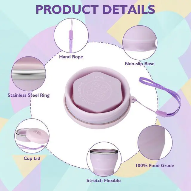 Alt view image 3 of 6 - 3 Pack Silicone Collapsible Travel Cups with Straws 6oz Foldable Water Cup Folding Camping Mug Small Portable Drinking Cup with Lid for Travel Cruise Hiking Summer Outdoors