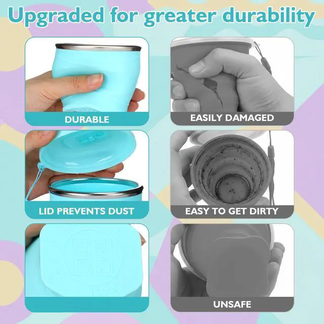 Alt view image 4 of 6 - 3 Pack Silicone Collapsible Travel Cups with Straws 6oz Foldable Water Cup Folding Camping Mug Small Portable Drinking Cup with Lid for Travel Cruise Hiking Summer Outdoors