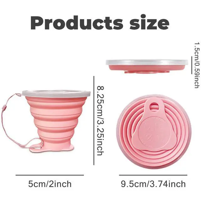 Alt view image 2 of 6 - Silicone Collapsible Cups for Camping Travel,Small Portable Backpacking Camping Cup for Outdoor,Reusable Drinking Cup with Scale,270ml(Pink)
