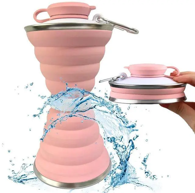 Main image of Collapsible Water Bottle, 17 oz Silicone Foldable Camping Cup with Carabiner, Reusable Leak Proof Portable Sports Travel Water Bottle for Outdoor, Travel, Gym, Hiking, BPA Free