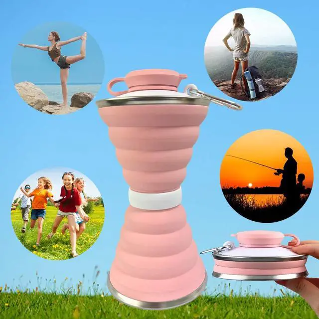 Alt view image 5 of 7 - Collapsible Water Bottle, 17 oz Silicone Foldable Camping Cup with Carabiner, Reusable Leak Proof Portable Sports Travel Water Bottle for Outdoor, Travel, Gym, Hiking, BPA Free