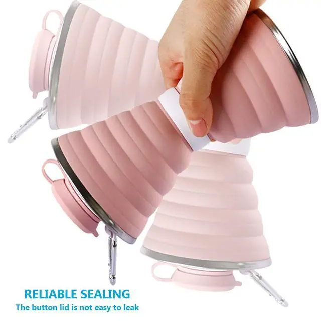 Alt view image 3 of 7 - Collapsible Water Bottle, 17 oz Silicone Foldable Camping Cup with Carabiner, Reusable Leak Proof Portable Sports Travel Water Bottle for Outdoor, Travel, Gym, Hiking, BPA Free