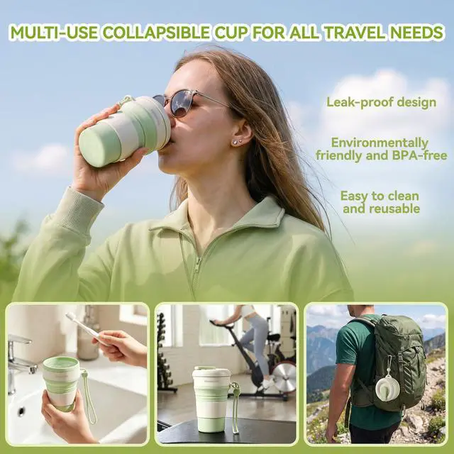 Alt view image 3 of 7 - Collapsible Silicone Water Bottle, Leakproof for Travel Camping | Reusable Foldable Water Cup, Pocket Size for Hiking Beach Gym Festival, Food-Grade Silicone, BPA-Free & Lightweight