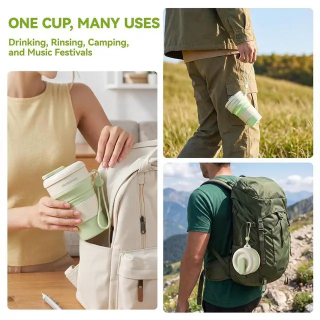 Alt view image 7 of 7 - Collapsible Silicone Water Bottle, Leakproof for Travel Camping | Reusable Foldable Water Cup, Pocket Size for Hiking Beach Gym Festival, Food-Grade Silicone, BPA-Free & Lightweight