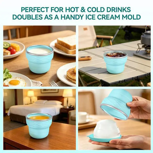 Alt view image 4 of 6 - 7oz/200ml Collapsible Silicone Cup with Lid,BPA-Free,Portable Reusable Drinking Water Cup for Travel,Camping, Hiking,Picnic,Outdoor Sports (Color Block)