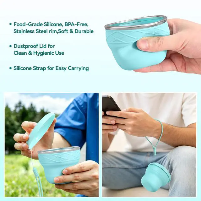 Alt view image 5 of 6 - 7oz/200ml Collapsible Silicone Cup with Lid,BPA-Free,Portable Reusable Drinking Water Cup for Travel,Camping, Hiking,Picnic,Outdoor Sports (Color Block)