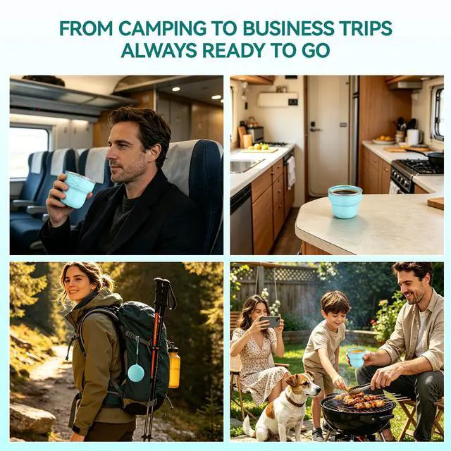 Alt view image 6 of 6 - 7oz/200ml Collapsible Silicone Cup with Lid,BPA-Free,Portable Reusable Drinking Water Cup for Travel,Camping, Hiking,Picnic,Outdoor Sports (Color Block)
