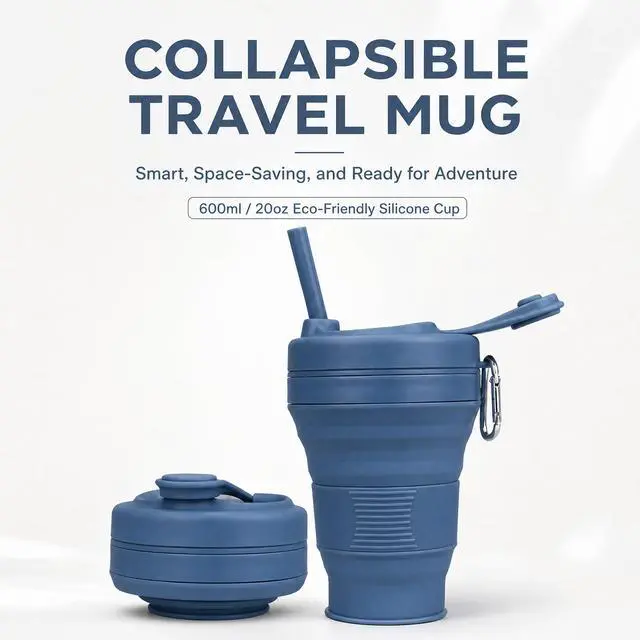 Alt view image 3 of 7 - 20oz Collapsible Cup with Lid Portable Collapsible Coffee Cup BPA-Free Collapsible Cups for Traveling Camping Hiking Picnic